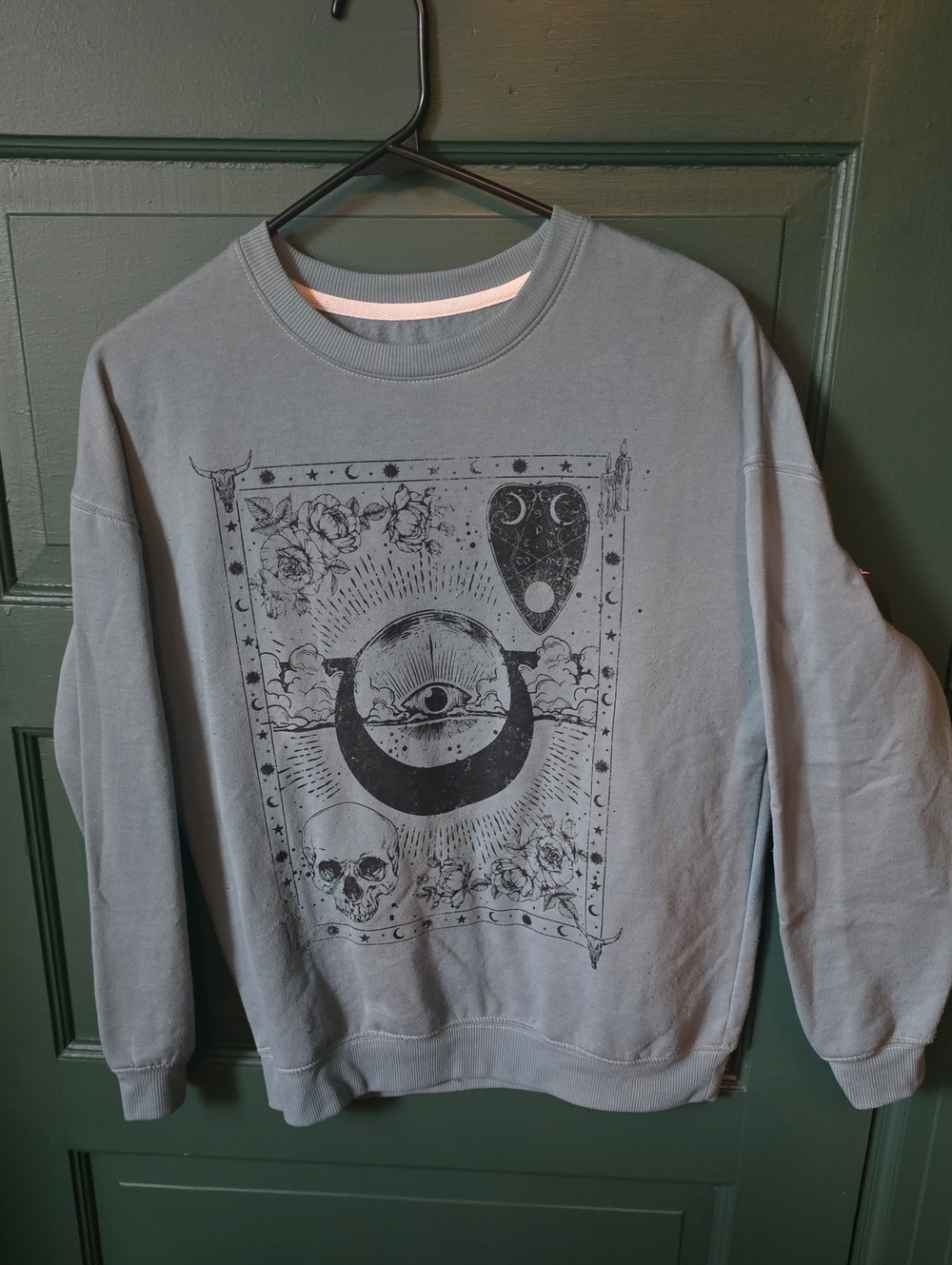 Zoe + Liv Dusty Blue Graphic Crewneck Sweatshirt